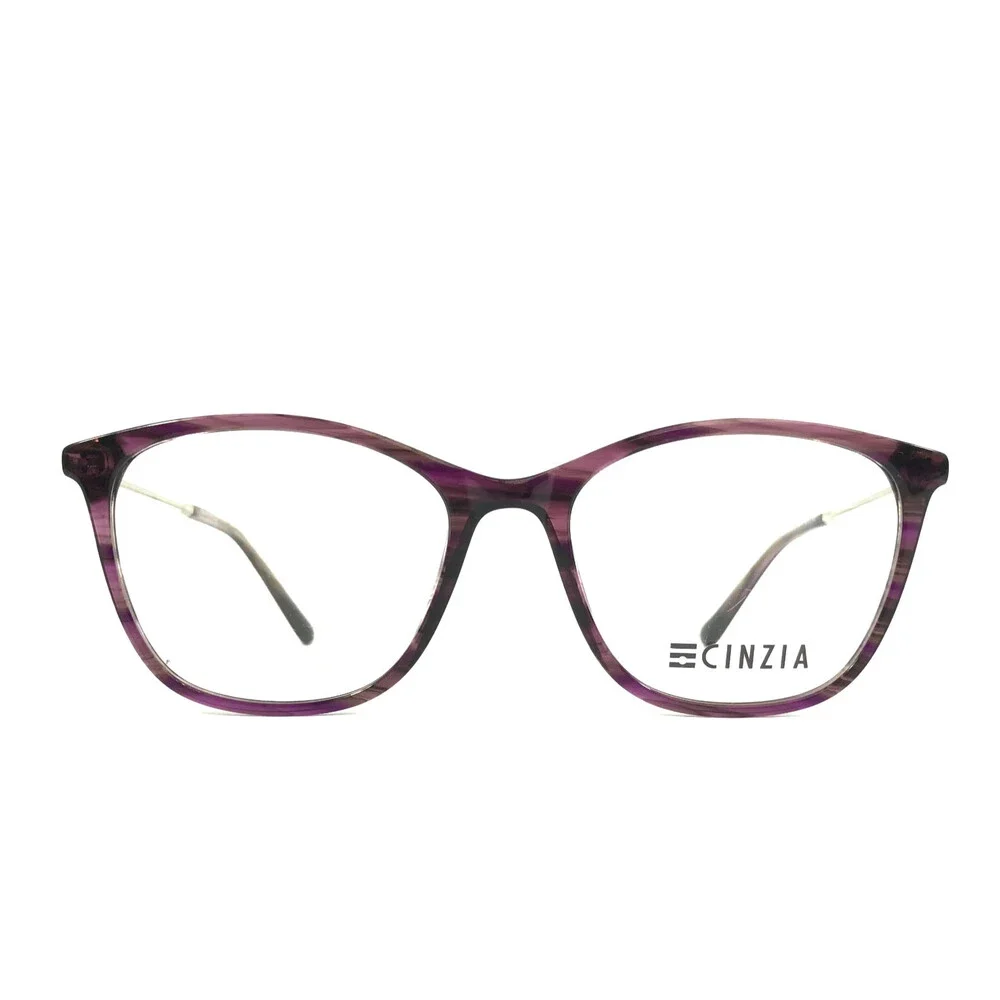 Cinzia Eyeglasses Frames CIN-5135 C3 Purple Horn Silver Cat Eye 52-17-140